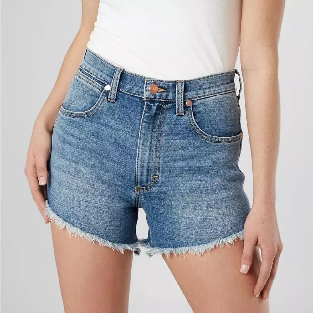 Wrangler Vintage-Inspired Frayed Cut-Off High Waist Denim Jean Shorts, Size 29